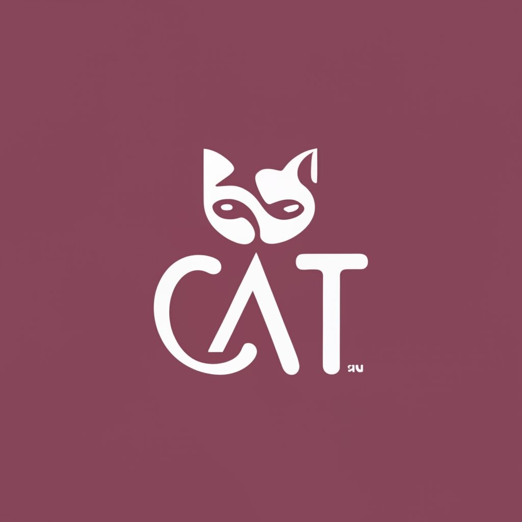 图片展示了一个标志设计，背景为深红色。标志由“CAT”三个大写字母组成，“C”和“T”部分被设计成猫的耳朵形状，中间的“A”则以猫的面部轮廓呈现，整体呈现出猫的面部形象。该图片与文档中介绍创意运用的内容相关，可能是作为创意设计示例，展示了如何将文字与图形结合，形成独特的视觉效果。