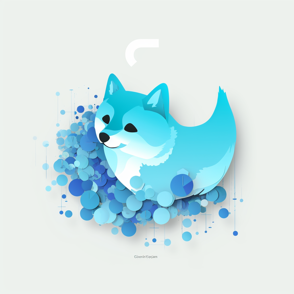 图片展示的是Twitter Corporation的Logo设计，以“Decentralized Social Platform”为标语，背景为浅蓝色。Logo主体是一只蓝色的柴犬，柴犬的轮廓和部分毛发以蓝色和白色呈现，背景中有大小不一的蓝色圆点装饰。该图片与文档中为公司设计Logo的内容相关，是对使用蓝色背景和柴犬元素设计Twitter Corporation Logo的示例呈现。